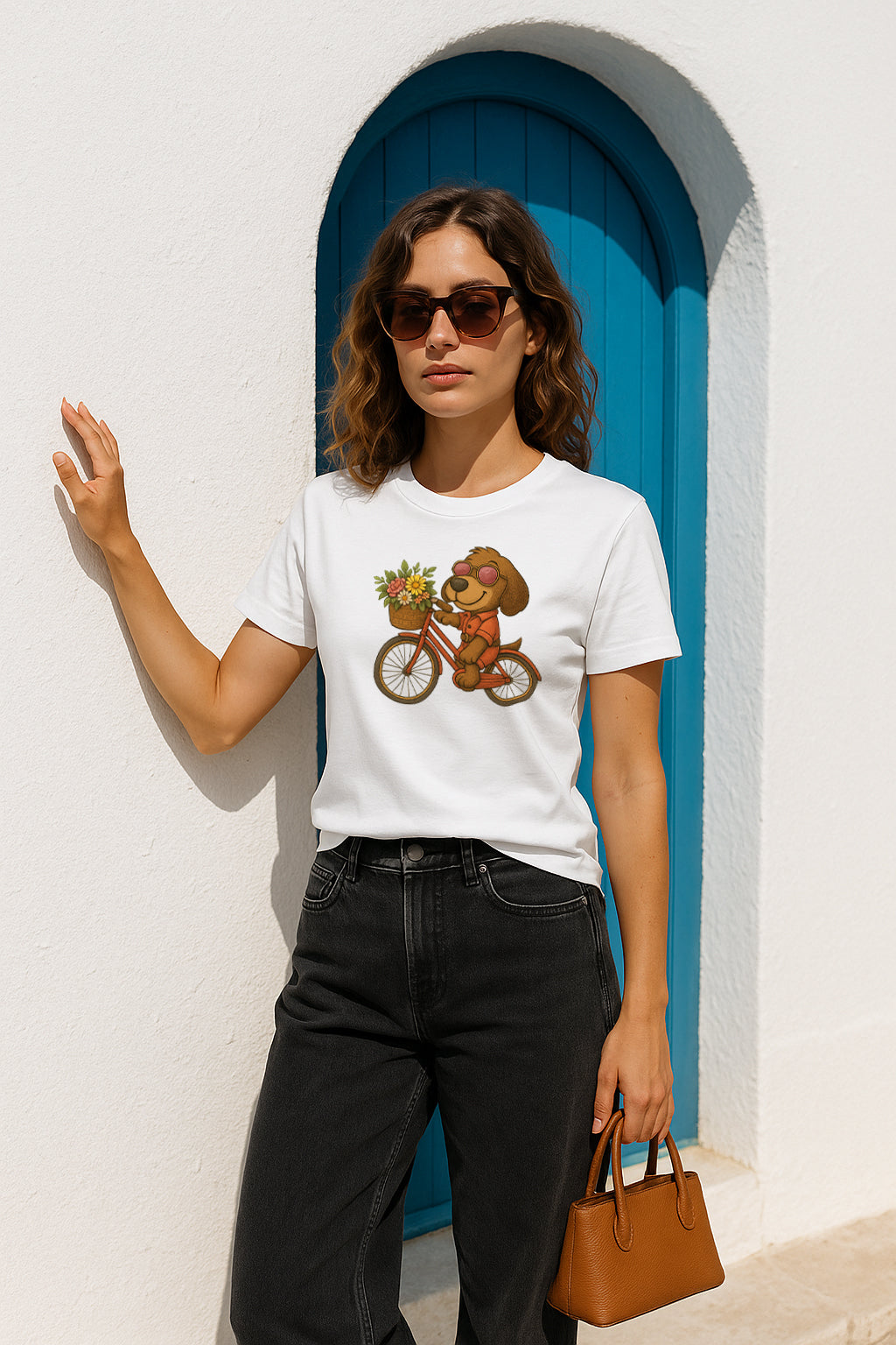 Life Is a Beautiful Ride Women’s Graphic T-Shirt – Cute Dog & Bicycle Aesthetic Tee