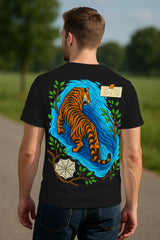 Regular Fit Tiger River Walk Graphic T-Shirt (Back Print) | Wildlife Tee, 100% Cotton
