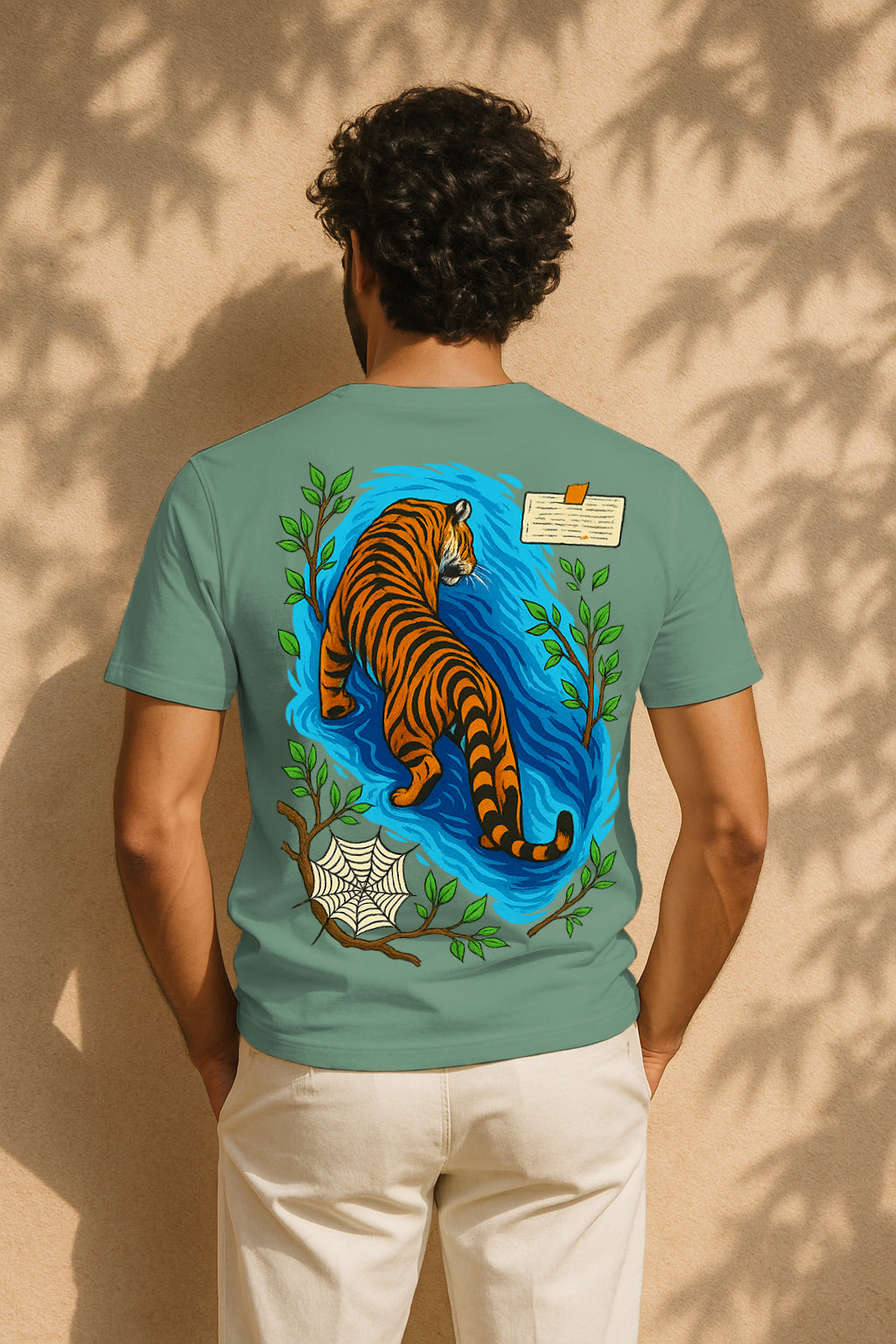 Regular Fit Tiger River Walk Graphic T-Shirt (Back Print) | Wildlife Tee, 100% Cotton