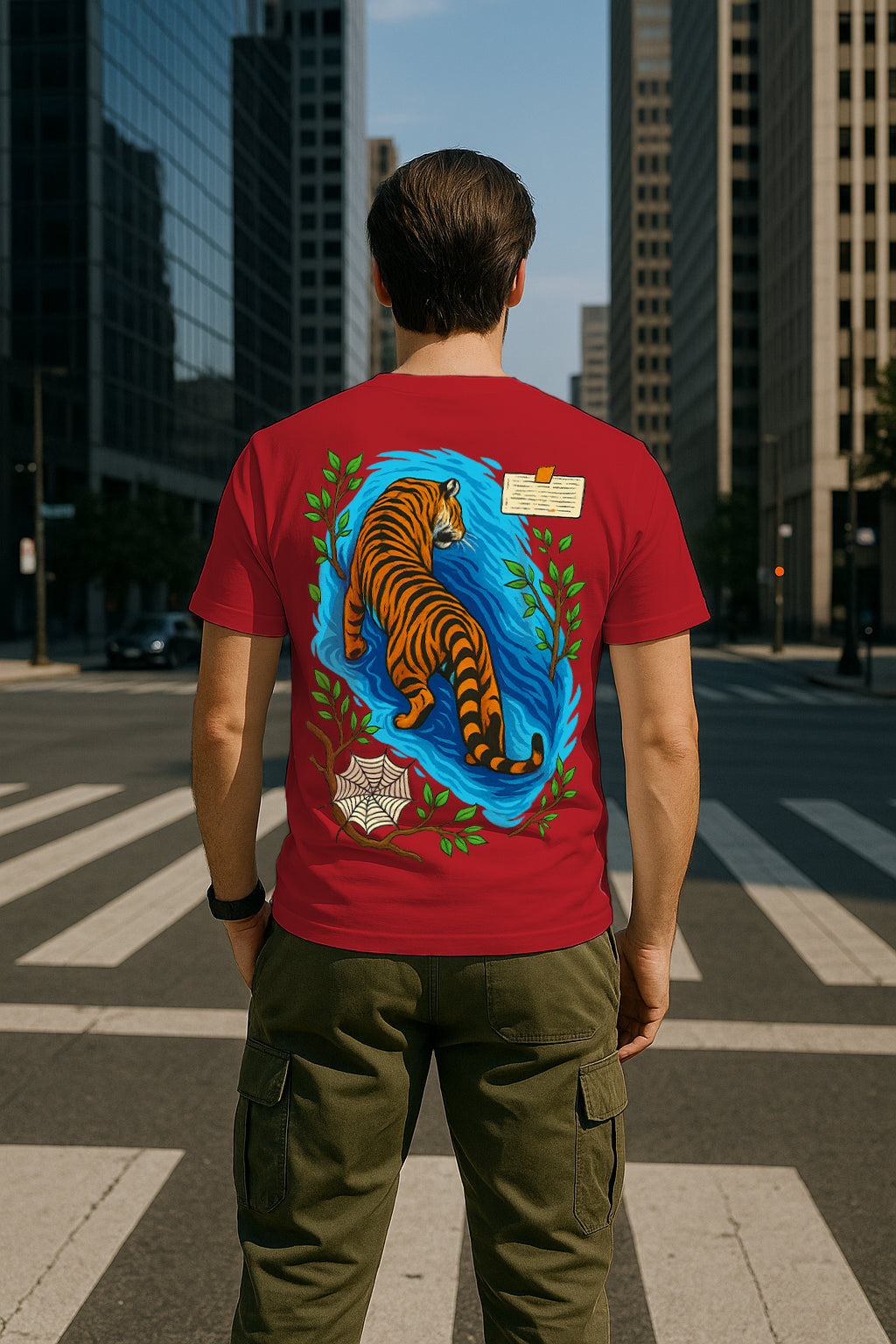 Regular Fit Tiger River Walk Graphic T-Shirt (Back Print) | Wildlife Tee, 100% Cotton