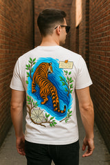 Regular Fit Tiger River Walk Graphic T-Shirt (Back Print) | Wildlife Tee, 100% Cotton