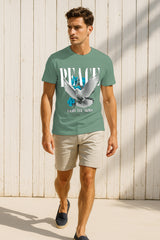 Regular Fit Peace Dove Graphic T-Shirt | “Enjoy the Wind” Print, 100% Cotton