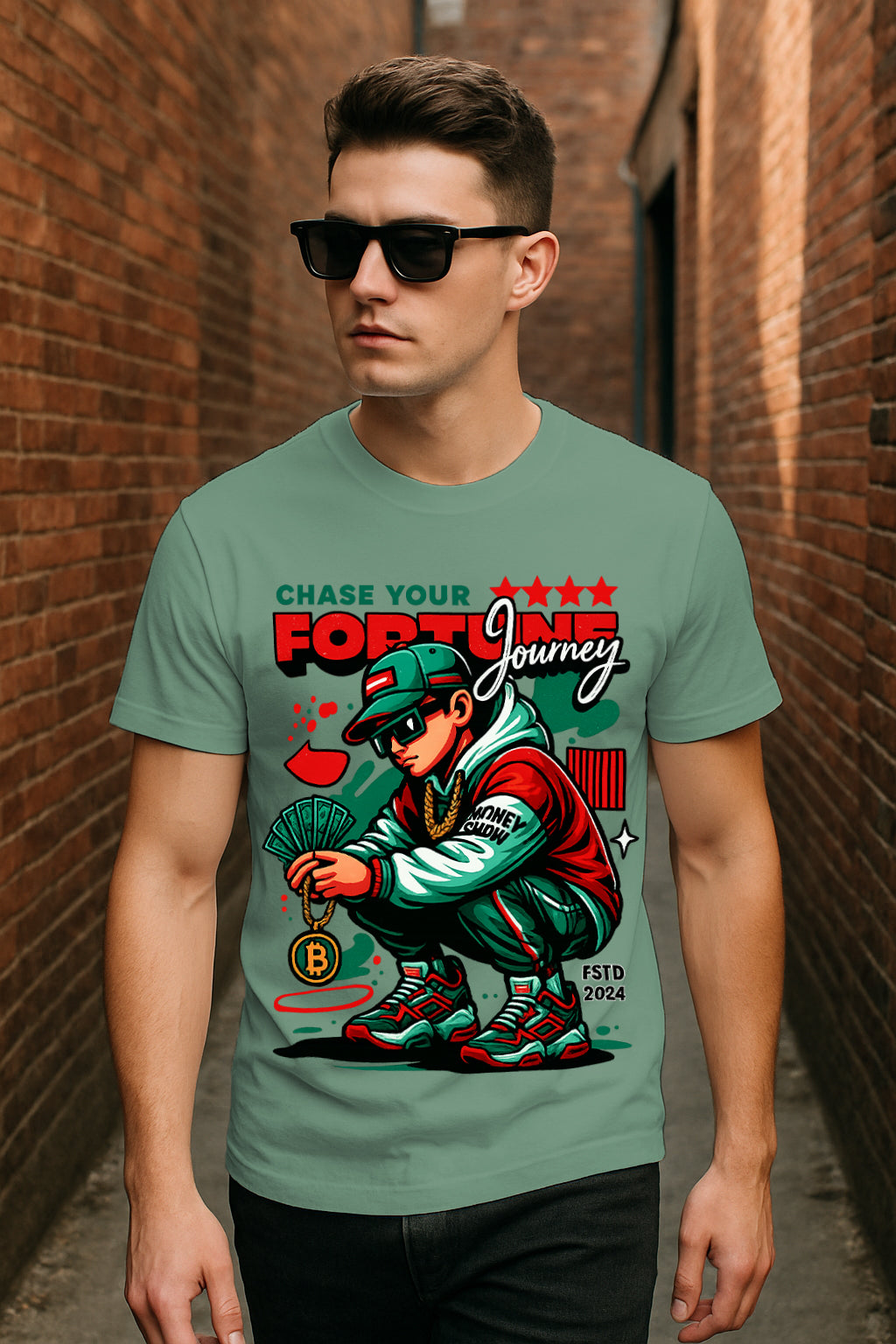 Regular Fit Chase Your Fortune Journey Graphic T-Shirt | Streetwear Hustle Tee, 100% Cotton