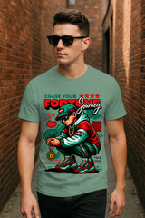 Regular Fit Chase Your Fortune Journey Graphic T-Shirt | Streetwear Hustle Tee, 100% Cotton