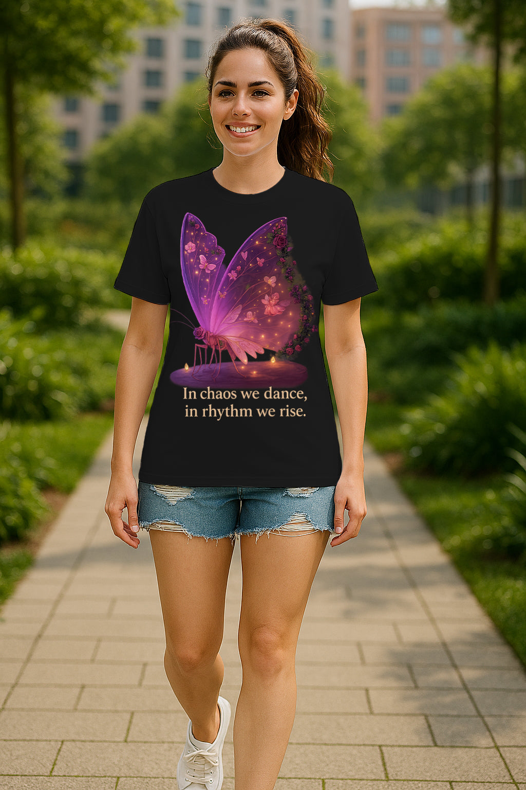 In Chaos We Dance Butterfly Graphic T-Shirt for Women – Inspirational Quote Tee