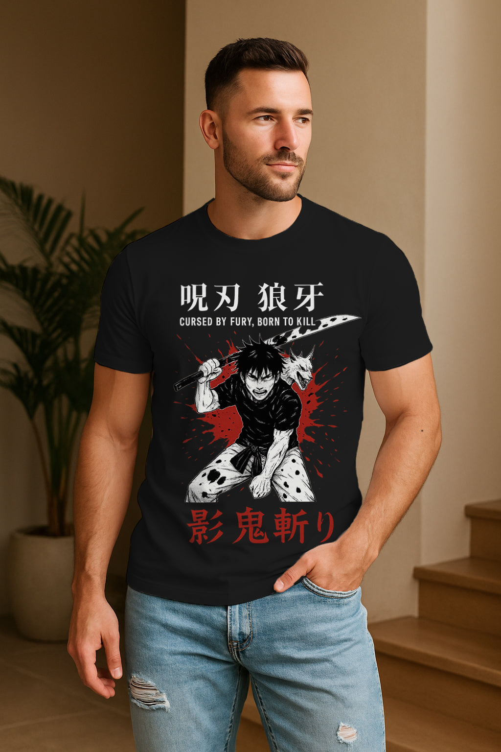 Regular Fit Cursed Blade Ronin Anime Graphic T-Shirt | Katana Warrior, 100% Cotton