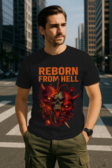 Demon Skull Reborn From Hell Graphic T-Shirt | Oni Mask Streetwear, 100% Cotton Regular Fit