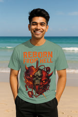Demon Skull Reborn From Hell Graphic T-Shirt | Oni Mask Streetwear, 100% Cotton Regular Fit