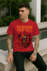 Demon Skull Reborn From Hell Graphic T-Shirt | Oni Mask Streetwear, 100% Cotton Regular Fit