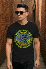 Old Creeps Art Club Bat Graphic T-Shirt | Retro Horror Cartoon, 100% Cotton Regular Fit