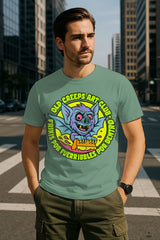 Old Creeps Art Club Bat Graphic T-Shirt | Retro Horror Cartoon, 100% Cotton Regular Fit
