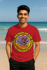 Old Creeps Art Club Bat Graphic T-Shirt | Retro Horror Cartoon, 100% Cotton Regular Fit