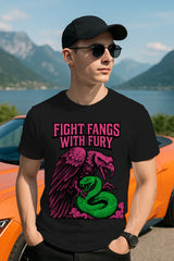 Fight Fangs With Fury Graphic T-Shirt | Eagle vs. Serpent Vintage Tattoo Art, 100% Cotton Regular Fit