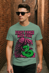 Fight Fangs With Fury Graphic T-Shirt | Eagle vs. Serpent Vintage Tattoo Art, 100% Cotton Regular Fit