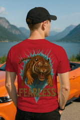 Regular Fit Fearless Tiger Back-Print Graphic T-Shirt | Vintage Jungle Cat Art, 100% Cotton