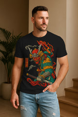 Oni Samurai Katana Graphic T-Shirt | Japanese Warrior Art, 100% Cotton Regular Fit