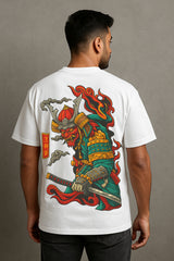 Flame Samurai Oversized Graphic T-Shirt – 240 GSM Terry Cotton (Japanese Back Print)