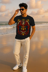 Royal Eagle Crest Graphic T-Shirt | Heraldic Crown & Swords Design, 100% Cotton Regular Fit